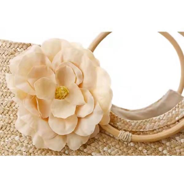 Natural Straw Crochet Hand Bag Brown , Crochet Bag With Wooden Handles OEM