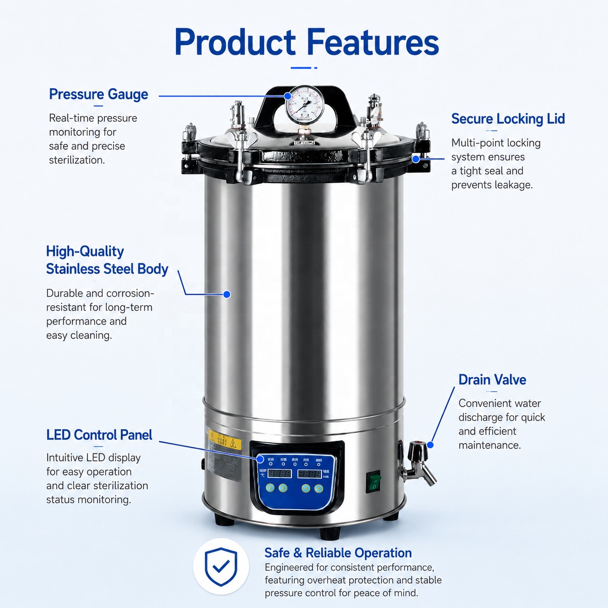 Portable Autoclave 18L 24L Stainless Steel High Pressure Steam Sterilizer for Lab & Clinical Use Laboratory Equipment