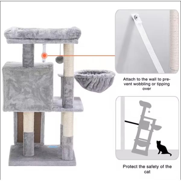 Advantageous Wood Modern Cat Sisal Scratcher with Soft Perch and Multi-Level Cat Tower
