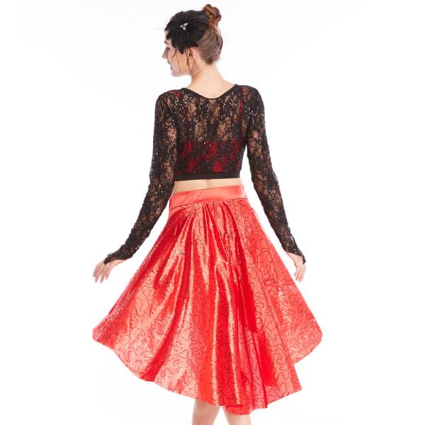MiDee 2 Pieces Lace long Sleeves Sequined Dance Costume Latin Lyrical Dress