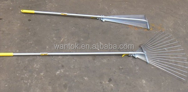 Galvanized 58.3 Inch Adjustable Metal Rake Tool for Garden Lawn Leaf Care and Maintenance