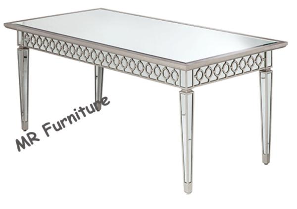 Sophia Silver Glass Dining Table , 160 * 90 * 75cm Mirror Dining Room Table