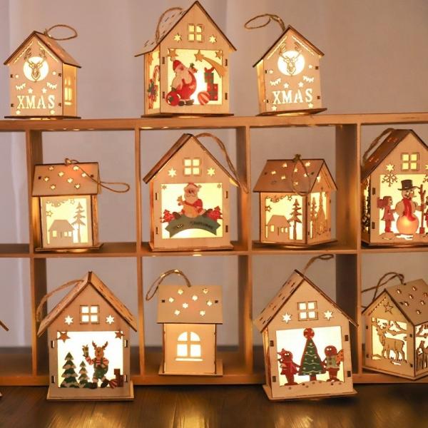 Wooden Christmas Snow House Decorations Christmas Tree Holiday Decorations