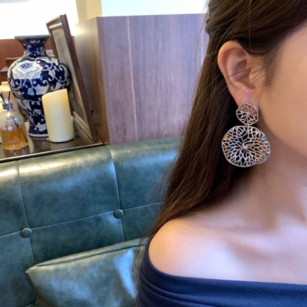 Wholesale Fashion Brass  Plated 14K Gold Statement Double Round Flower Stud Earring WaterproofVintage Jewelry Party Earrings