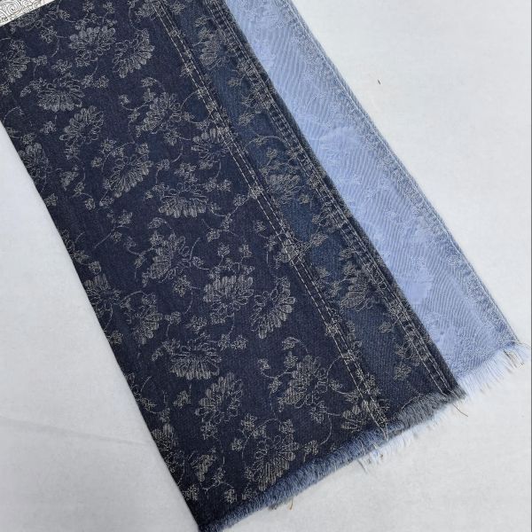Blue Special Flower Jacquard Denim Fabric  10oz Middle Weight For Lady Jeans Or Jacket In Stock