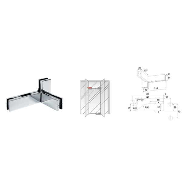 Glass Patch Fitting A-040LB, Material aluminium, steel, stainless steel, finishing satin, mirror