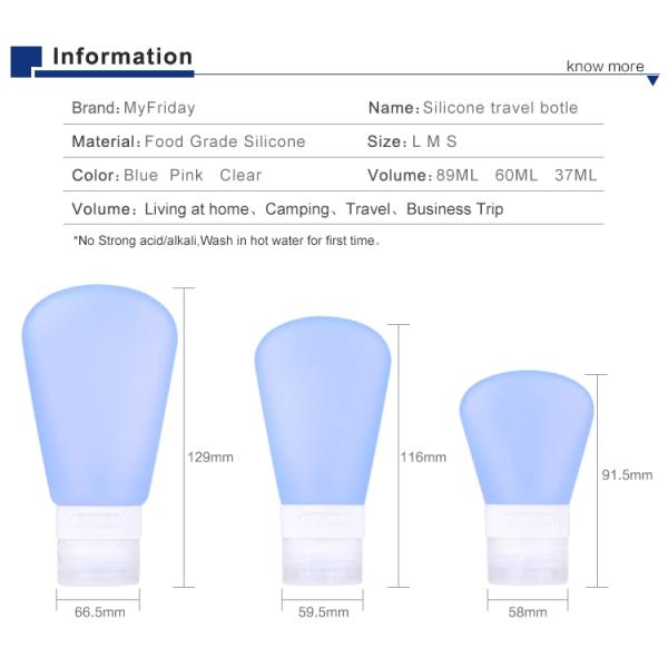 Convenient Silicone Travel Bottle Kit Volume 37ml / or Custom 89ml Sample Free Sample