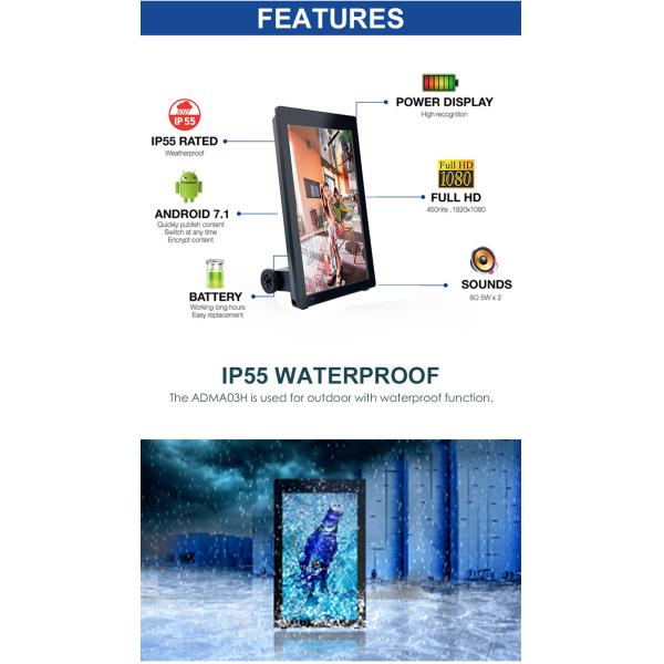 Наружный емкостный сенсорный ЖК-дисплей портативный с колесами, рекламный дисплей с цифровыми вывесками, питаемый батареей