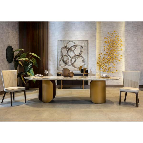 Luxury Italian Marble Dinner Table Customized Logo Stainless Steel Leg For Home Use