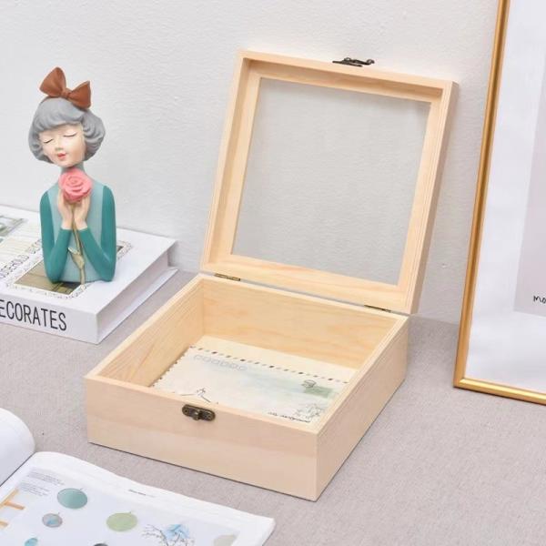 Unfinished Acrylic Top  Wooden Packaging Box Decorations Jewelry Wooden Display Box