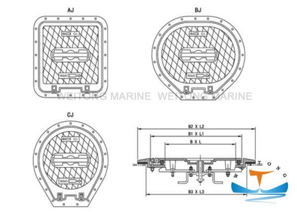 Boat Watertight Yatch Aluminum Hatch Cover Flush Type 6mm Cover Thickness