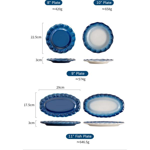 Дизайн керамическая голубая тарелка фарфоровый обеденный набор тарелки и миски Градиент для подарков