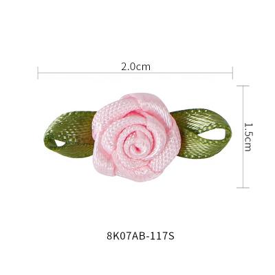 MSD Mini Ribbon Roses Artificial Fabric Flowers with Green Leaves Mixed Color Rosettes for Garment Decoration