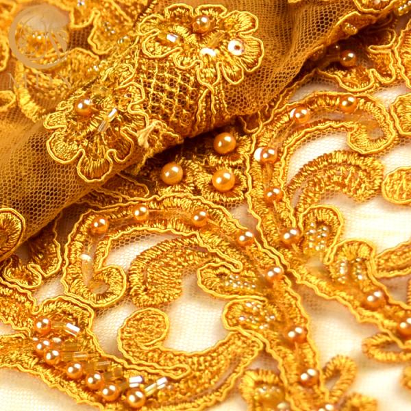 Красивая вышитая рука шнурует 20% полиэстер ткани расстворимого в воде вышитого бисером шнурка Bridal