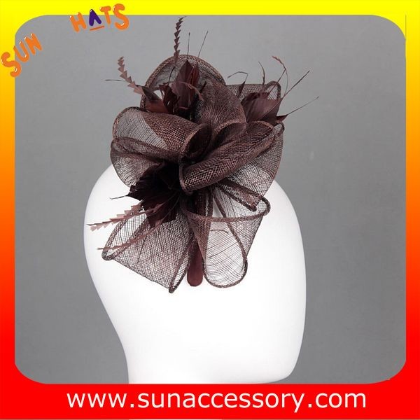 0919 hot sale  fashion brown sinamay fascinators hats and caps with veil ,Fancy Sinamay fascinator  from Sun Accessory