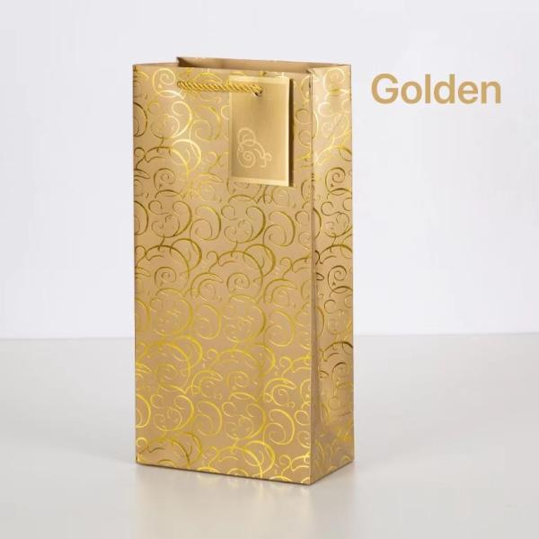 Hot Stamping 190gsm Kraft Double Wine Bottle Bags PP Rope Handle 2 Bottle Wine Carrier