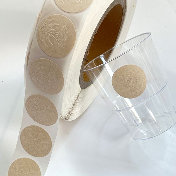 Custom Round Embossed Logo Texture Paper Label Sticker Roll
