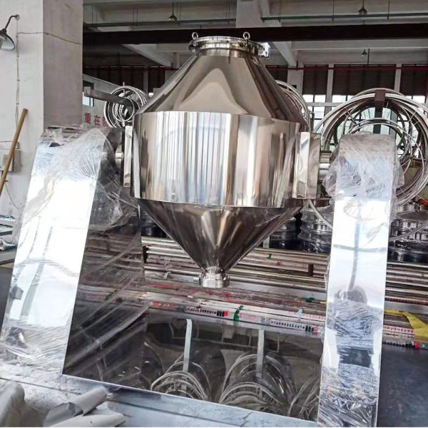 Custom stainless steel dual cone mixer with low-residue conical mixing structure. Simple design for uniform blending of powdered or granular materials in chemical, pharmaceutical, food processing
