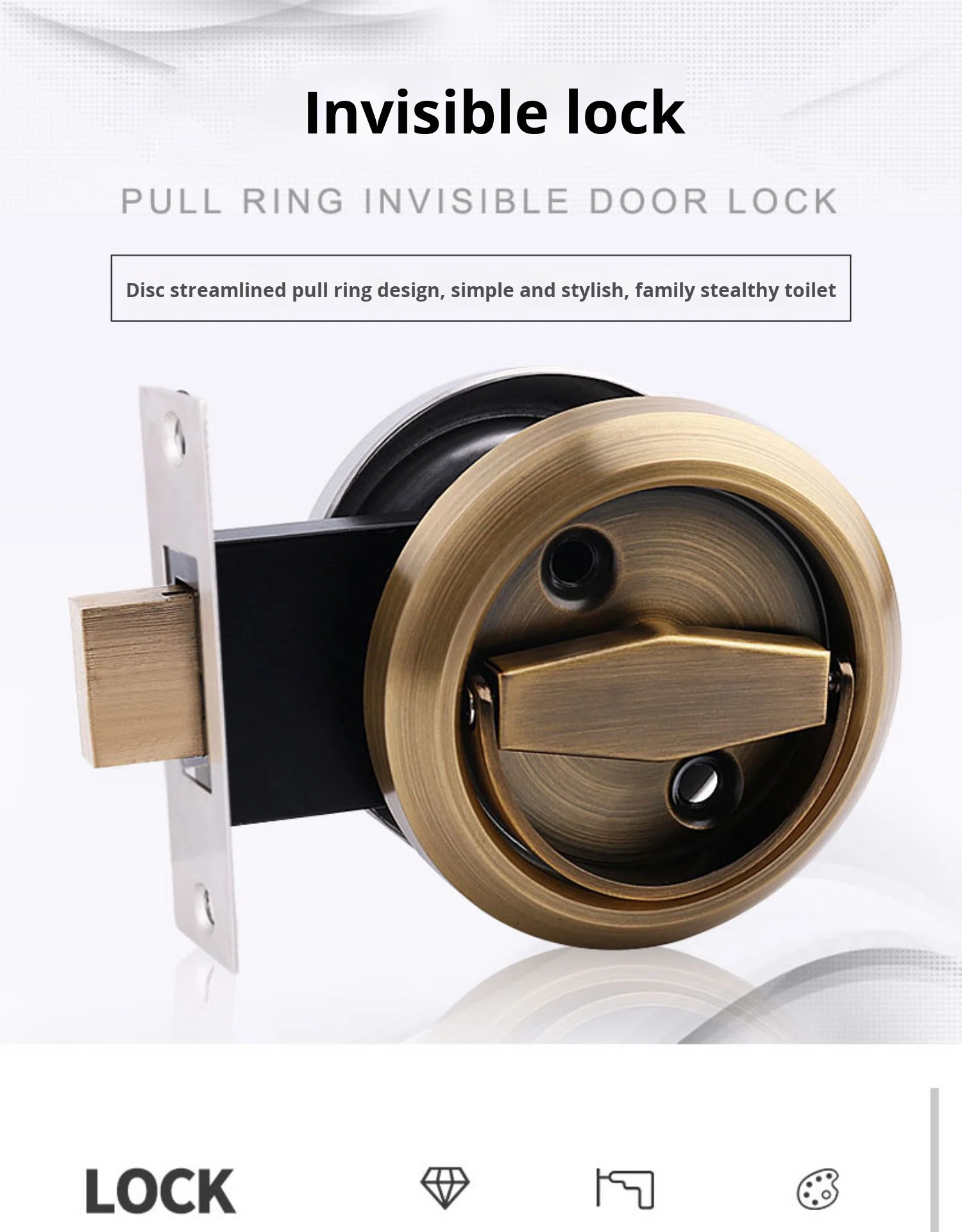Stainless Steel Invisible Hidden Door Lock Modern Design Universal Bedroom Doors Wall-Mounted Sliding Door Closure Doors