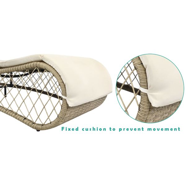 New Original Outside Sun Bed Lounger White Cushion Poly Rattan Gray Pool Chaise Lounge
