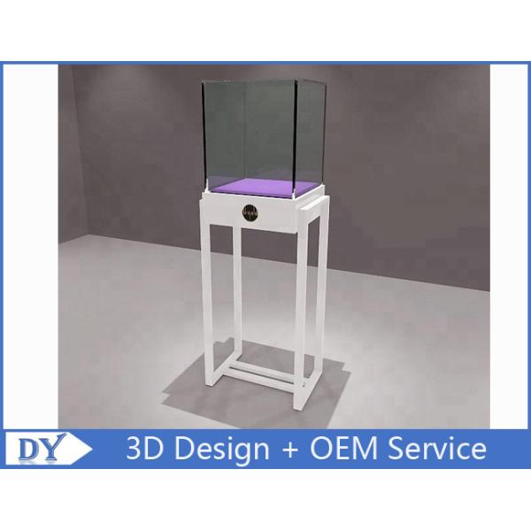 Simple White Wood Metal Glass Jewelry Display Case / Store Display Showcase
