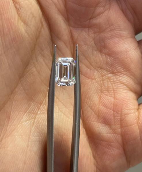 Emerald Cut 2.1ct Colorless White Lab Diamond Solitaire Ring With Pave Band 18k Gold