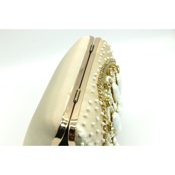 Diamond Beige Clutch Evening Bag , Women Evening Handbag Inlaid Pearl ODM