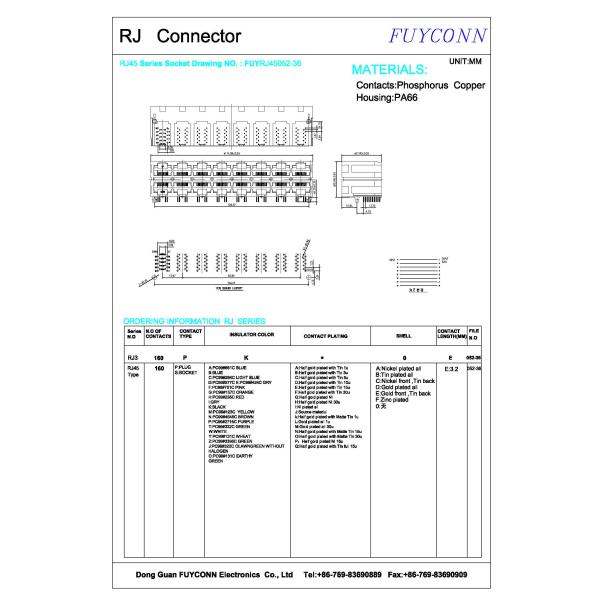 PCB 2x8 переносит 16*10P 160 соединитель Pin RJ45 с прямоугольным терминалом