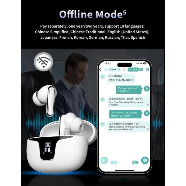 BT5.3 V19 Wireless Smart Translation Earphones Support 200+ Countries And Regions