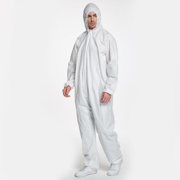 Disposable Microporous Coverall Hazmat Suit Excellent Protection against Hazardous Bacteria and Particles Nonwoven PE membrance