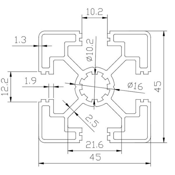 Lighter Type 45 * 45 T Slot Channel Aluminum , Aluminium T Slot Channel 10.2mm Hole