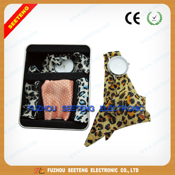 Fashion style popular design leather band with scarf watch for ladies