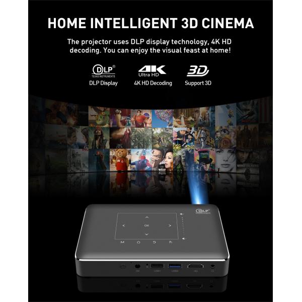 Home Theater Portable DLP Smart Projector 4K Decoding Android 9.0 System Support Touch