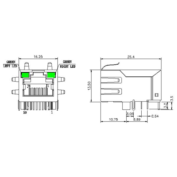 LPJ1029AWNL POE Connector Rj45 Jack 10/100Mbps ,  Android IPC Ethernet Port