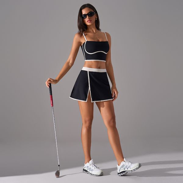 Contrast Trim Women's Yoga Set High Waisted Leggings Padded Sports Bra