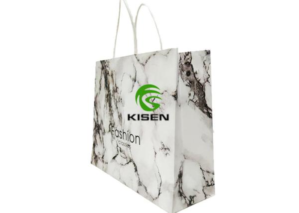 White Bulk Marble Paper Handle Shopping Bags For Gift Promotion Customized Size