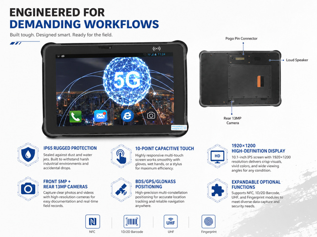 Utility Inspection Tablet 10.1 Inch Supports Field Positioning Dispatch and Activity Logs