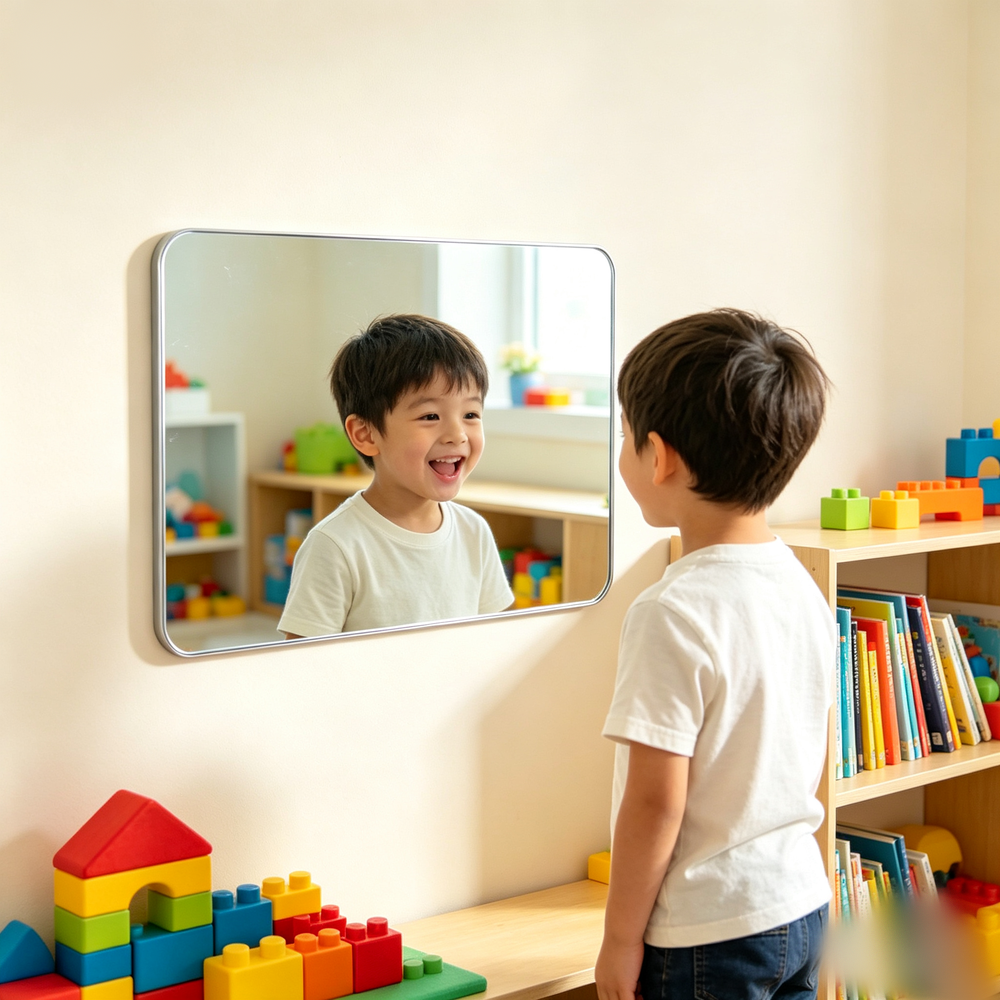 Rounded Unbreakable Flexible Mirror Silver Rectangle PC Mirror Sheet For Sensory Book