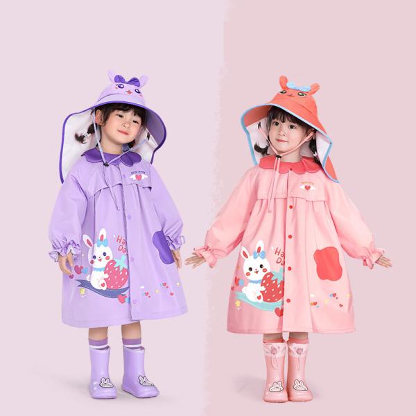 Children's Raincoat with Cute Cape-style Schoolbag Design at Treasure Kindergarten