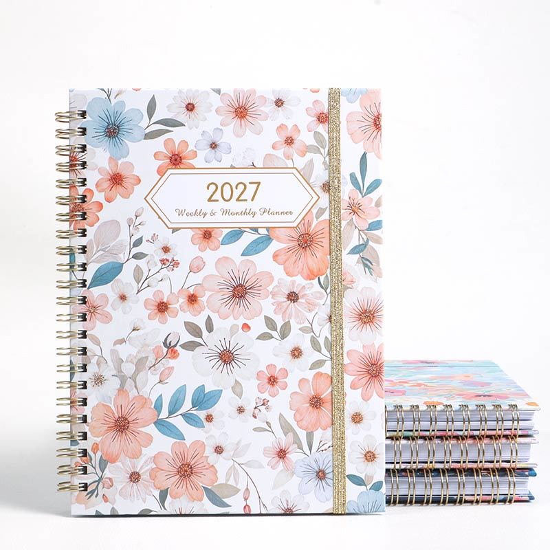 Floral Notebook Planner A5 Paper Cover Spiral Bound for Weekly & Monthly Schedule