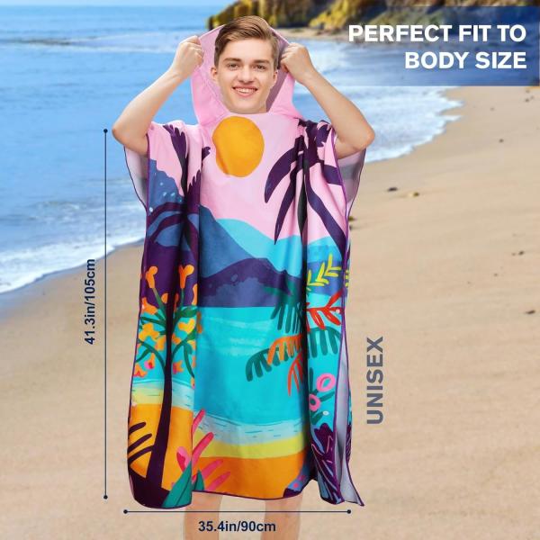 Hot Sale Custom logo Microfiber Terry Adult Hood Beach Robe Towel Changing Robe Surf Hooded Poncho Towel