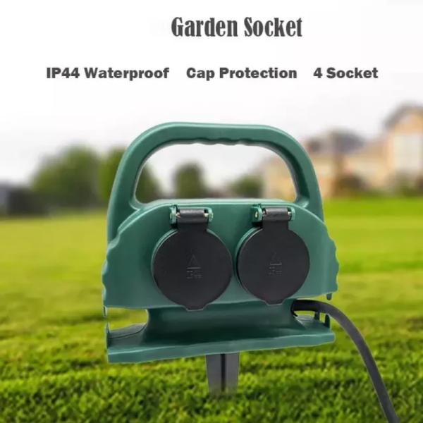 Hot sale 4 way German waterproof IP44 outdoor garden socket with 1.5m 5m 10m rubber extension cord