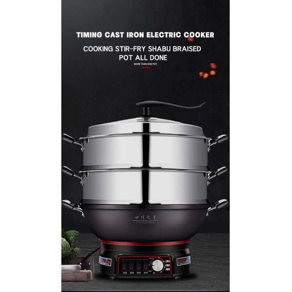 Tempered Glass Lid Die Casting Aluminum Skillet Pan Electric Hot Pot Multi Function 220V