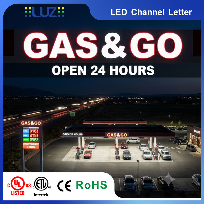 Anti UV Yellowing Resistant Acrylic Face High Output Brightness Channel Letter For Petrol Gas Station