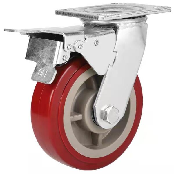 4x2, 5x2,6x2,8x2 Red Polyurethane RIGID Heavy Duty  Caster China factory FIXED castor wheels manufacturer and exporter