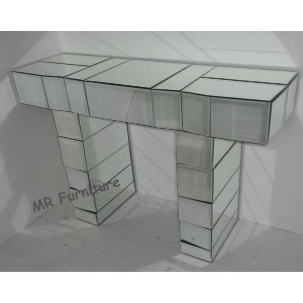 Block Design Mirror Table Console , Mini Size Beveled Edge Glass Mirror Table