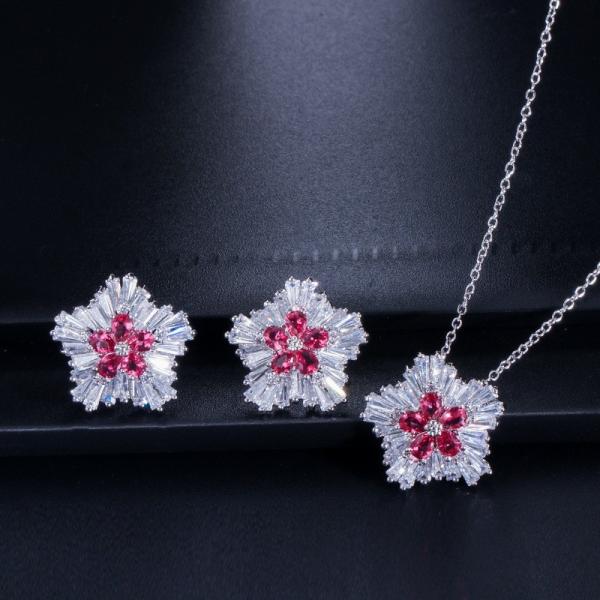 White Gold Color Luxury Bridal CZ Crystal Necklace and Earring Sets Big Wedding Jewelry Sets For Brides