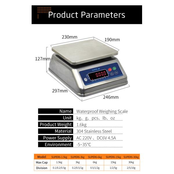 30kg Waterproof Stainless Steel Scale IP68 Weighing Scale For Seafood Market