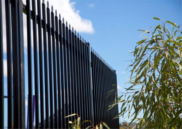 press point spear powder coated satin black steel fence 2100mm x 2400mm