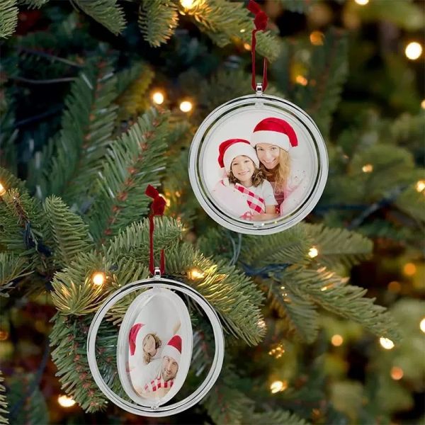 Double Sided Rotatable Sublimation Christmas Ornament Blanks With MDF Board Silver And Gold Color Blank Plastic Ornaments